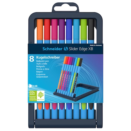 Schneider Pen Slider Edge XB Ballpoint Pen, Viscoglide Ink, 1.4 mm, 8-Colors w/Case 152279